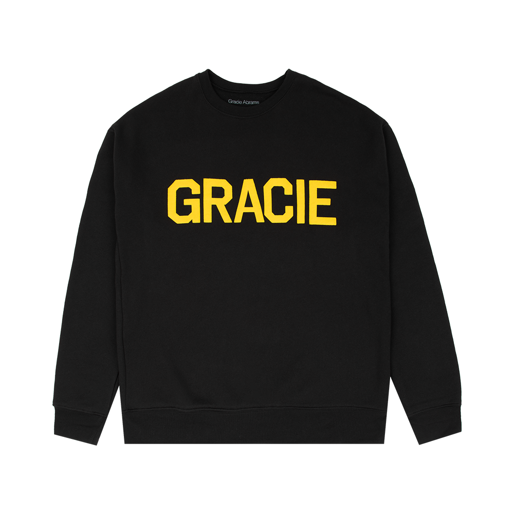 Gracie Black Varsity Crewneck Sweatshirt Front
