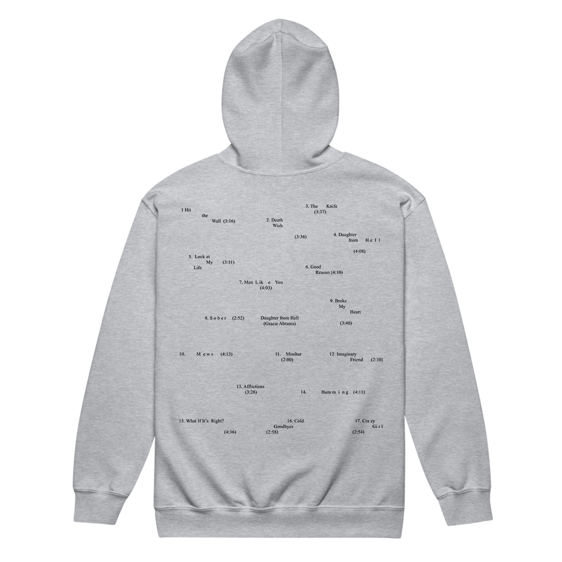 Daughter from Hell Tracklist Zip-Up Hoodie Back