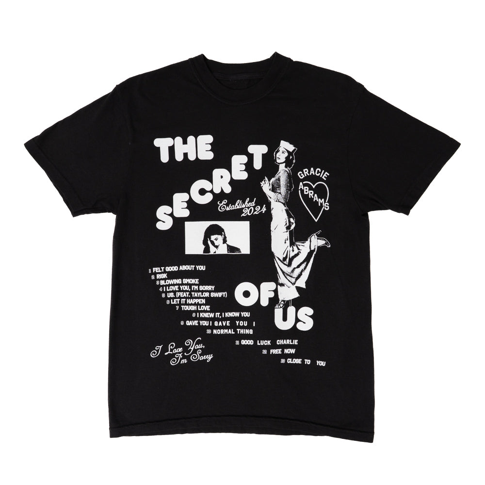The Secret of Us Graphic Black T-Shirt front
