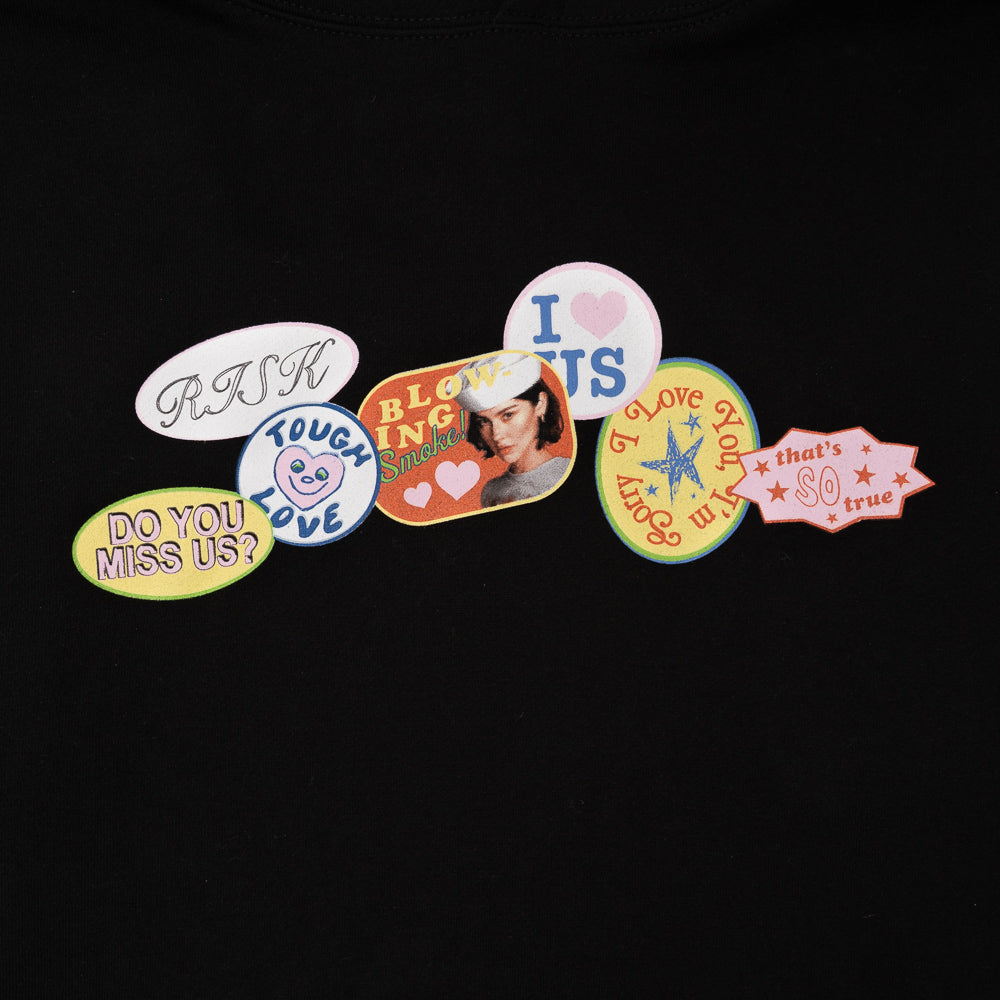 The Secret of Us Sticker Design Black Hoodie front detail