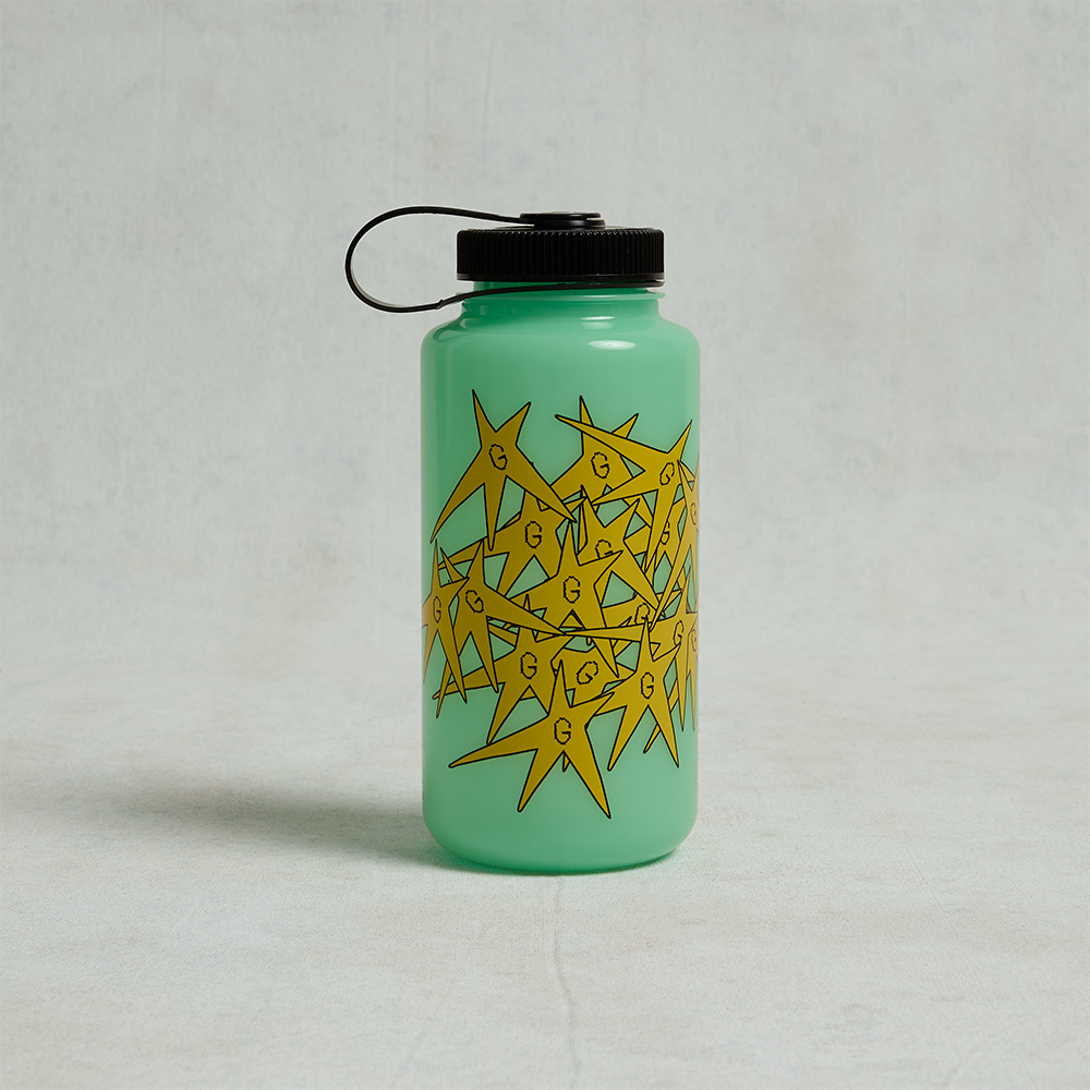Glow Green Star Splatter Water Bottle