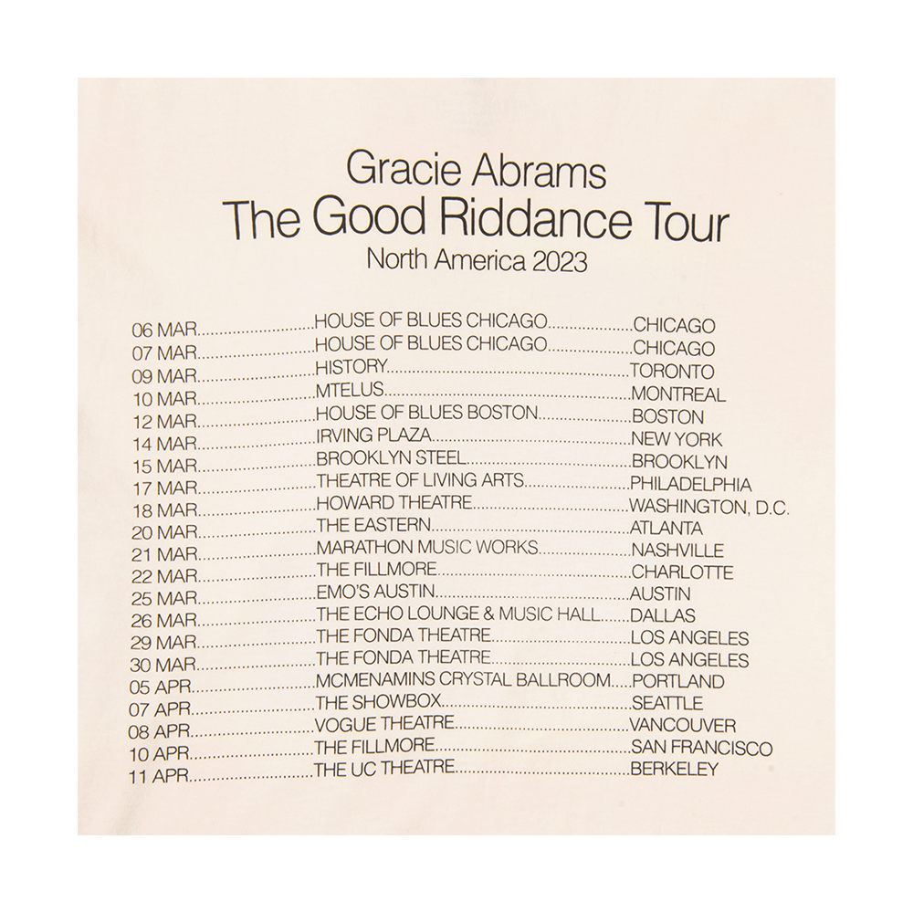 Good Riddance Tour Album Cover Cream TShirt Gracie Abrams Official Store